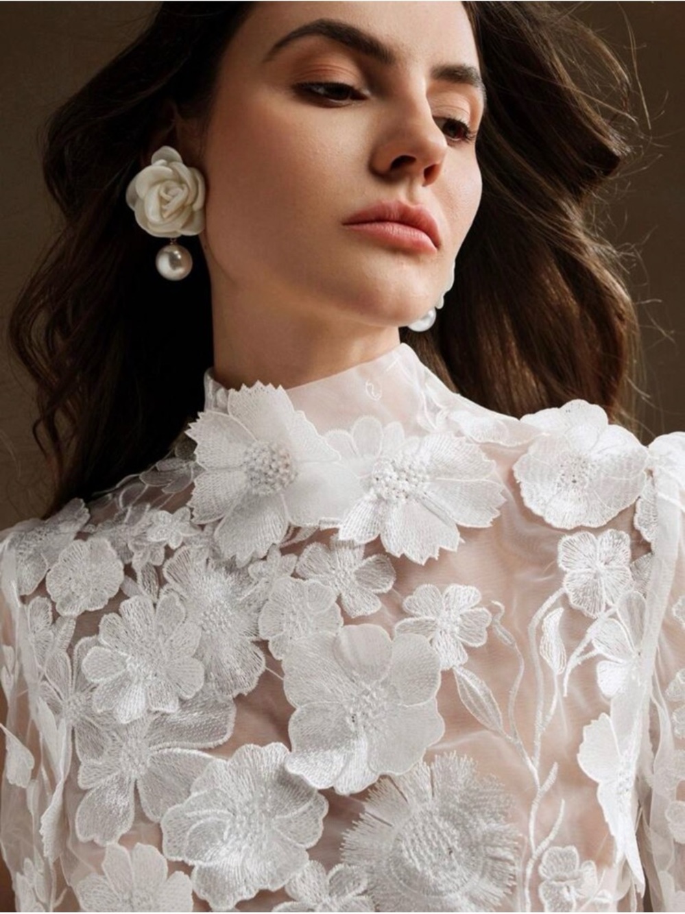 ROMANTIC REVOLUTION White 3D Floral AppliquΓ© Couture Mesh Top S M L XL
